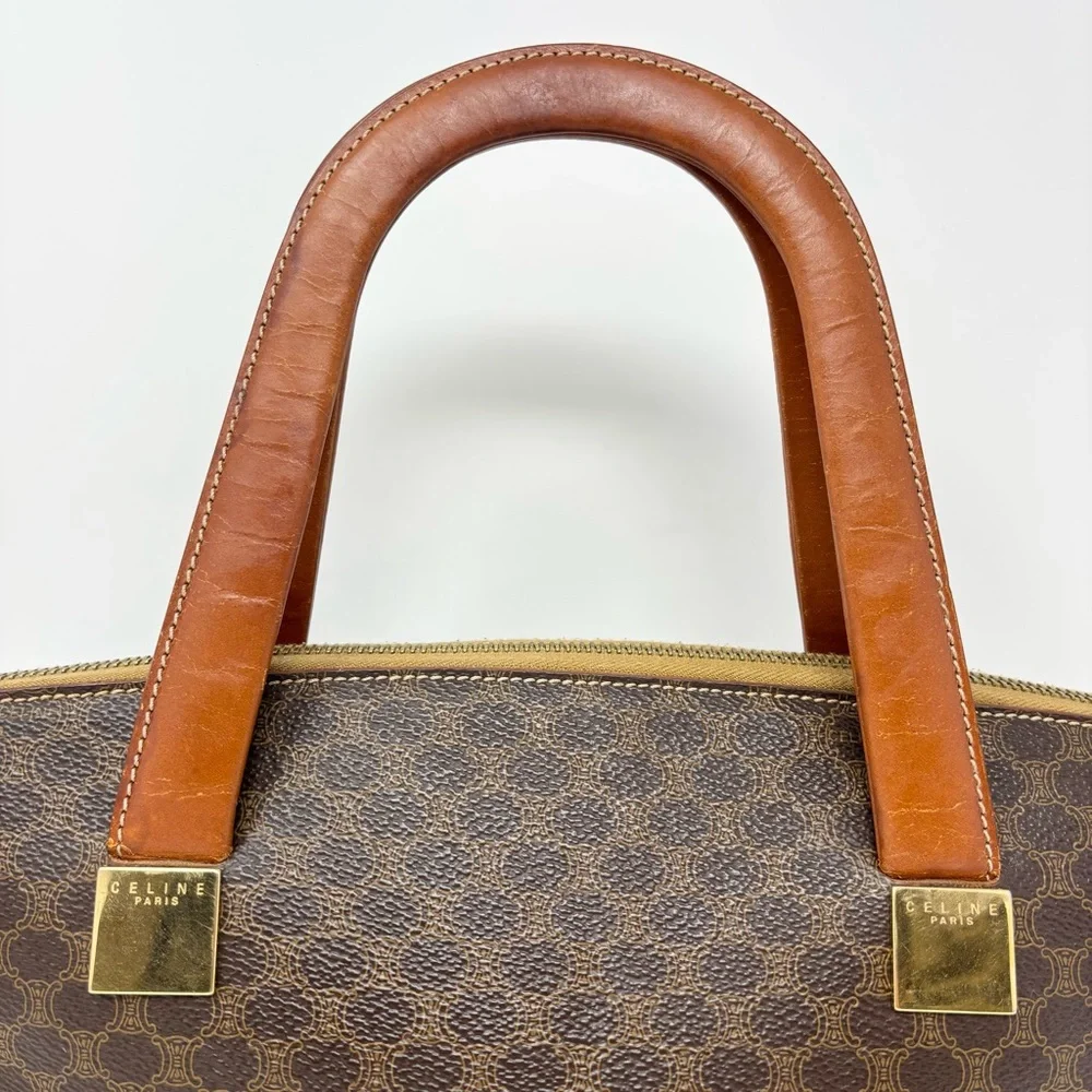 Vintage Céline Macadam Triomphe Monogram Tote Bag Brown Tan Leather 1990s - Picture 7 of 16